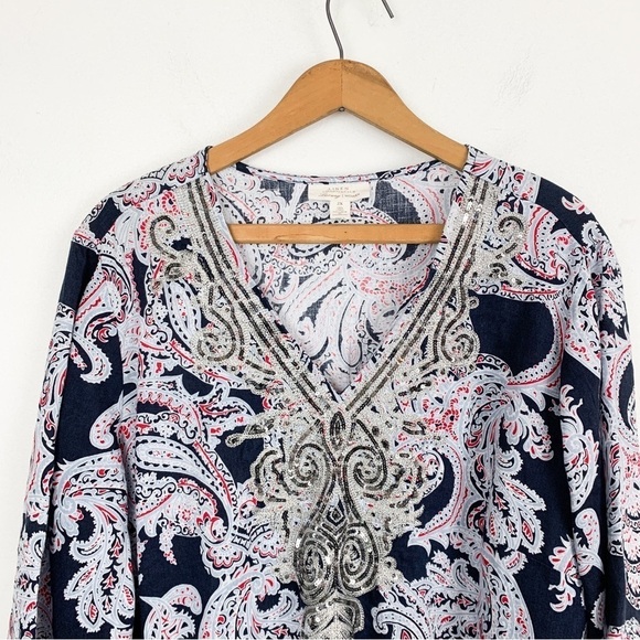 Charter Club Luxury 100% Linen Sequin Embellished Tunic Blouse Sz 2X - Picture 3 of 7